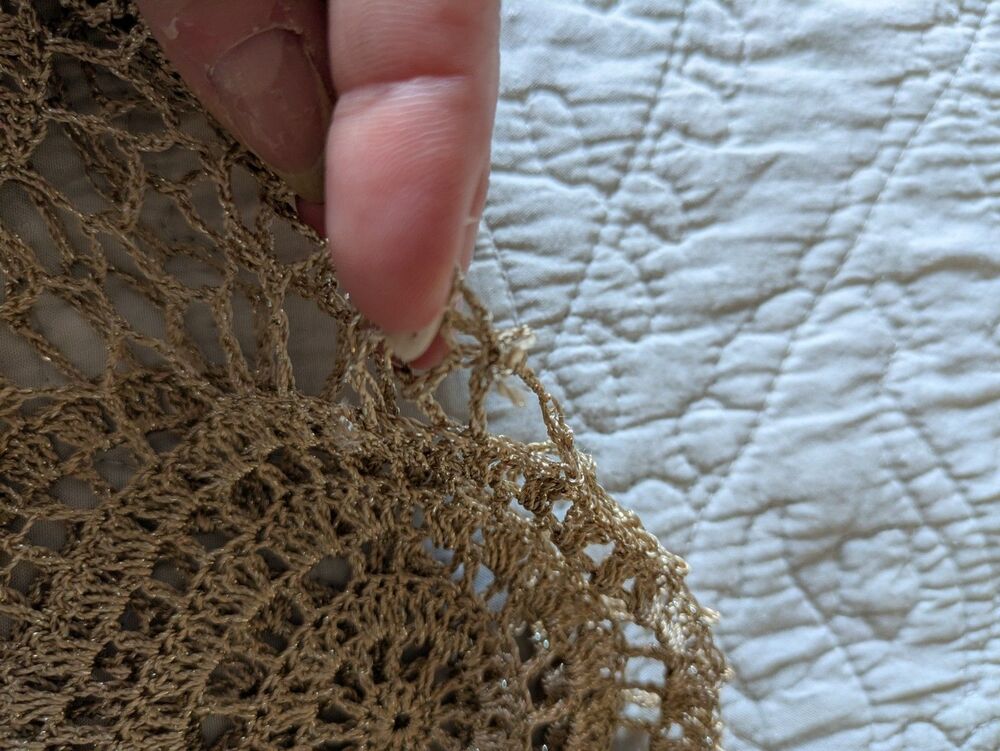 Crochet Bolero SZ M Gold Crop 3/4 Sleeve Festival Boho Fairy Cottage Coachella - Picture 11 of 13